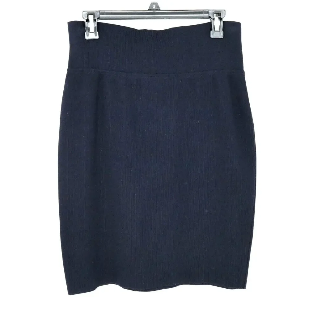 Laurel Escada Sweater Skirt Womens 8 US 40 EU Navy Blue Wool Knit Pull On Vtg
